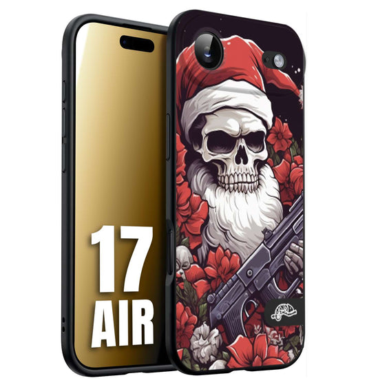 CUSTOMIZZA - Custodia cover nera morbida in tpu compatibile per iPhone 17 AIR teschio natale santa claus fiori tattoo disegnato