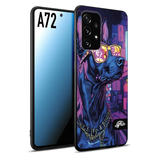 CUSTOMIZZA - Custodia cover nera morbida in tpu compatibile per Samsung A72 animali cyberpunk dobermann cane street dog fucsia blu night