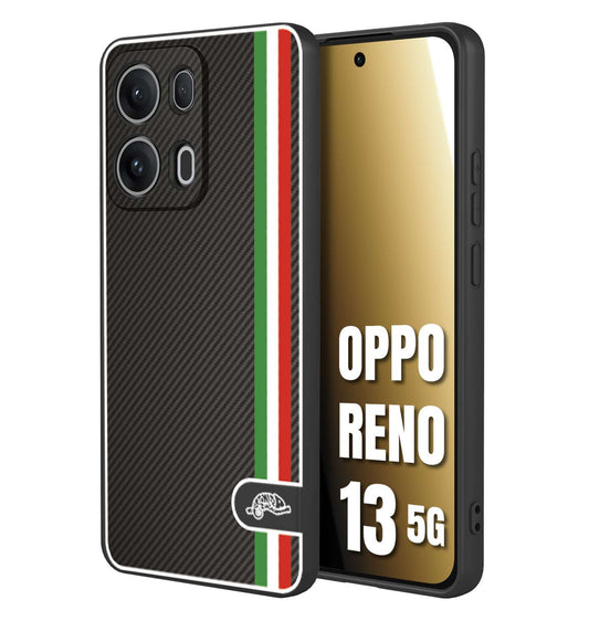 CUSTOMIZZA - Custodia cover nera morbida in tpu compatibile per Oppo Reno 13 5G effetto fibra di carbonio bandiera Italia made in Italy