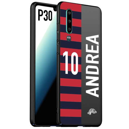 CUSTOMIZZA - Custodia cover nera morbida in tpu compatibile per Huawei P30 personalizzata calcio football nome e numero calciatori rossoblu