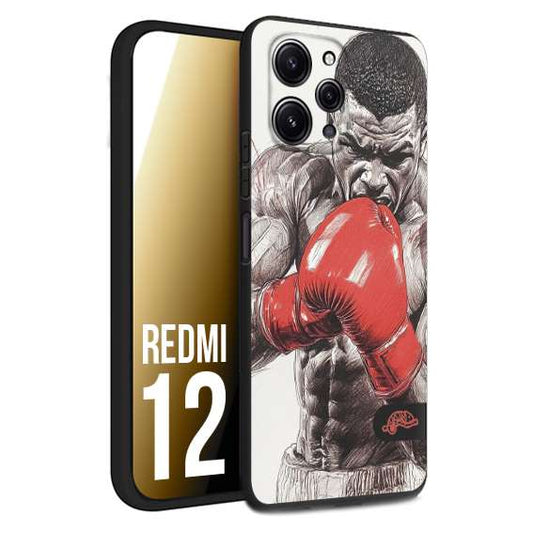 CUSTOMIZZA - Custodia cover nera morbida in tpu compatibile per Xiaomi Redmi 12 pugilato pugili disegno tattoo guantoni box pesi massimi gancio