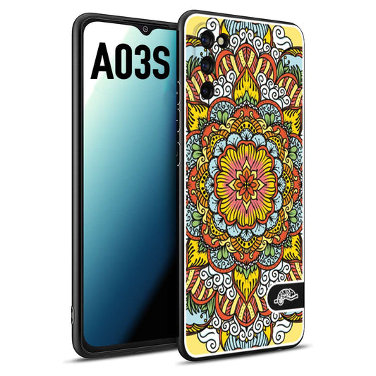 CUSTOMIZZA - Custodia cover nera morbida in tpu compatibile per Samsung A03S mandala colorato fiore nuvole arancione