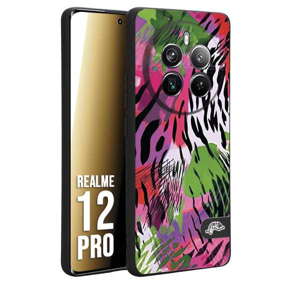 CUSTOMIZZA - Custodia cover nera morbida in tpu compatibile per Realme 12 PRO leopardato tigrato tiger colorata summer color verde fucsia