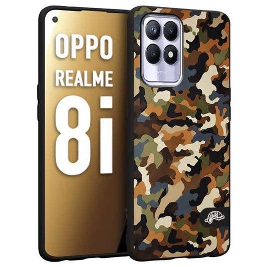 CUSTOMIZZA - Custodia cover nera morbida in tpu compatibile per Realme 8i camouflage mimetico militare moderno blu marrone beige