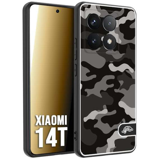 CUSTOMIZZA - Custodia cover nera morbida in tpu compatibile per Xiaomi 14T camouflage mimetico militare nero black grigio