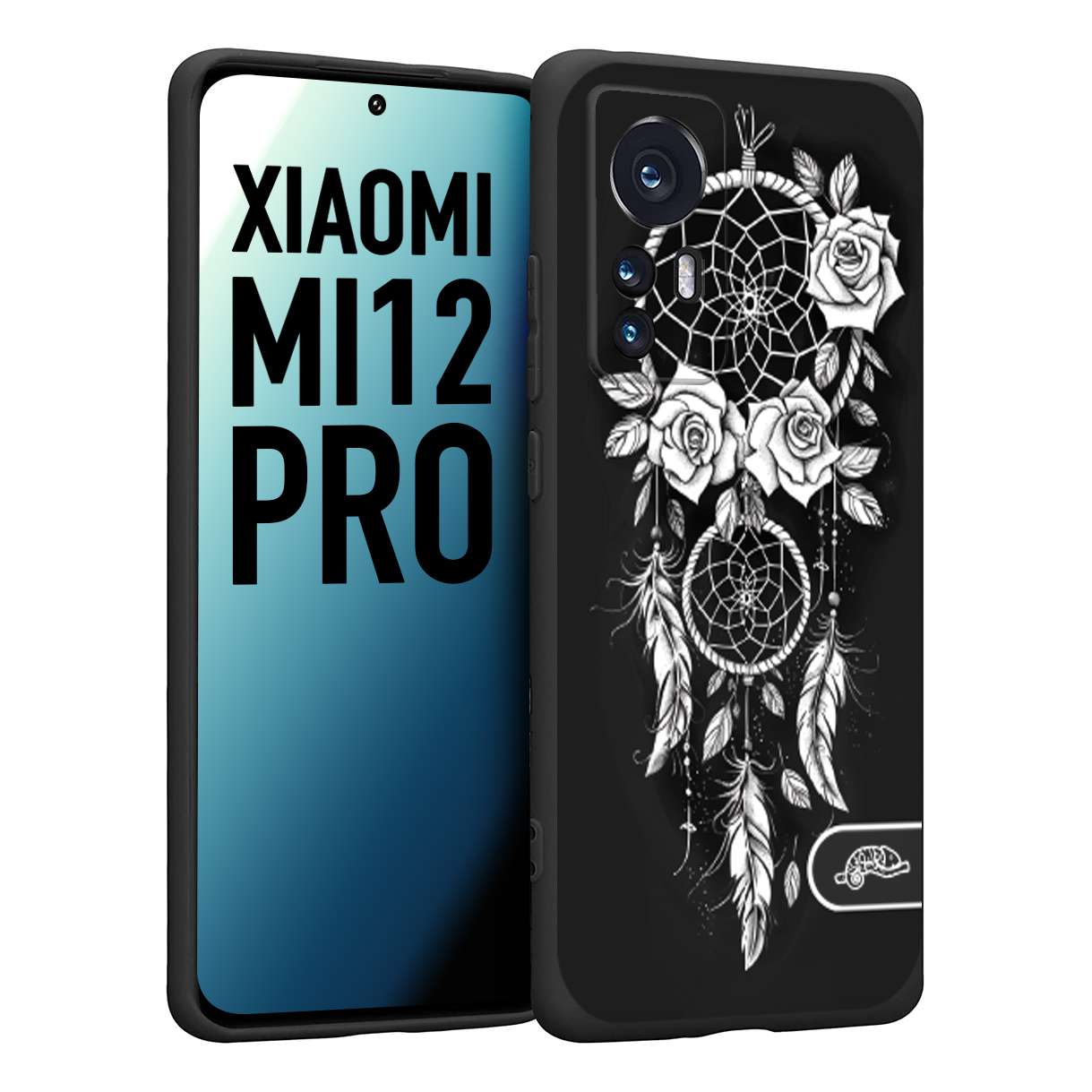 CUSTOMIZZA - Custodia cover nera morbida in tpu compatibile per Xiaomi 12 PRO acchiappasogni dreamcatcher black and white bianco a rilievo disegnato tattoo tatuaggio