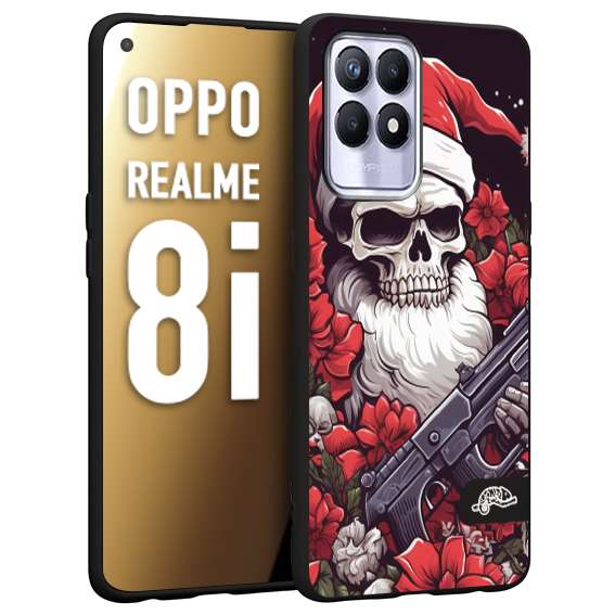 CUSTOMIZZA - Custodia cover nera morbida in tpu compatibile per Oppo Realme 8i teschio natale santa claus fiori tattoo disegnato