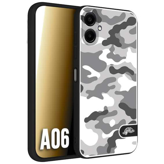 CUSTOMIZZA - Custodia cover nera morbida in tpu compatibile per Samsung A06 camouflage mimetico militare bianco white