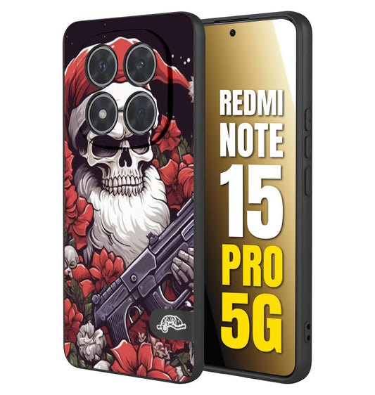 CUSTOMIZZA - Custodia cover nera morbida in tpu compatibile per Xiaomi Redmi Note 15 PRO 5G teschio natale santa claus fiori tattoo disegnato