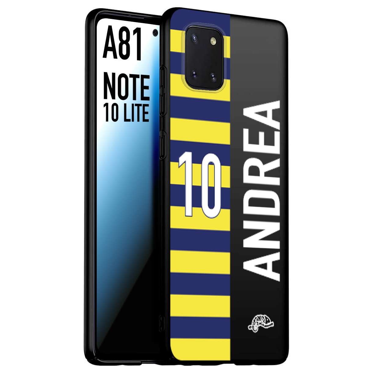 CUSTOMIZZA - Custodia cover nera morbida in tpu compatibile per Samsung A81 - Note 10 Lite personalizzata calcio football nome e numero calciatori giallo blu