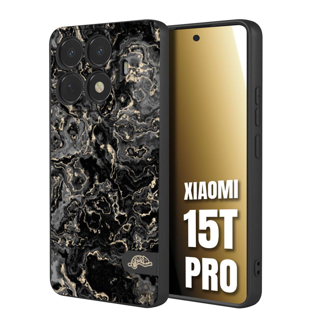 CUSTOMIZZA - Custodia cover nera morbida in tpu compatibile per Xiaomi 15T PRO effetto marmo marble nero black venature dorato pietra