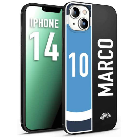 CUSTOMIZZA - Custodia cover nera morbida in tpu compatibile per iPhone 14 personalizzata calcio football nome e numero calciatori biancoazzurri bianco celesti