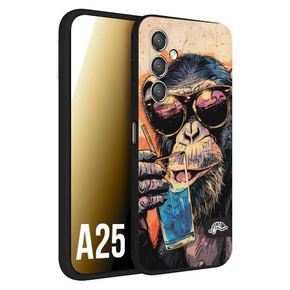 CUSTOMIZZA - Custodia cover nera morbida in tpu compatibile per Samsung A25 estate disegnata cocktails animali simpatici scimmia monkey negroni