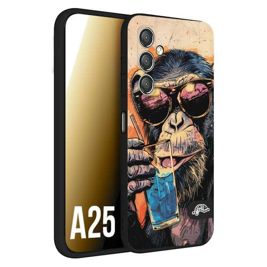 CUSTOMIZZA - Custodia cover nera morbida in tpu compatibile per Samsung S23 ULTRA estate disegnata cocktails animali simpatici scimmia monkey negroni