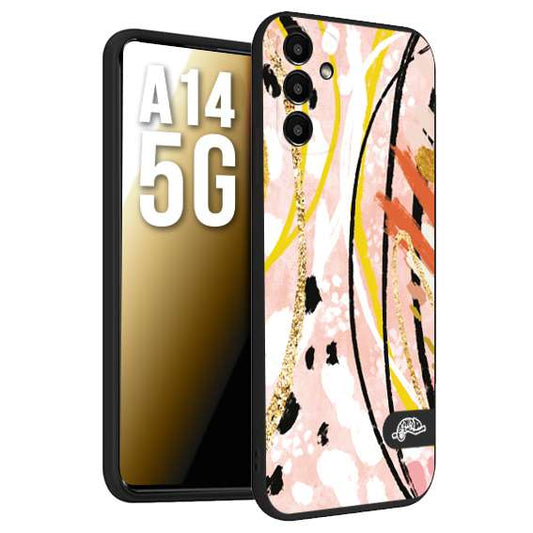 CUSTOMIZZA - Custodia cover nera morbida in tpu compatibile per Samsung A14 5G fiori astratti donna zebrato leopardato fantasia dorata gialla rosa colorata