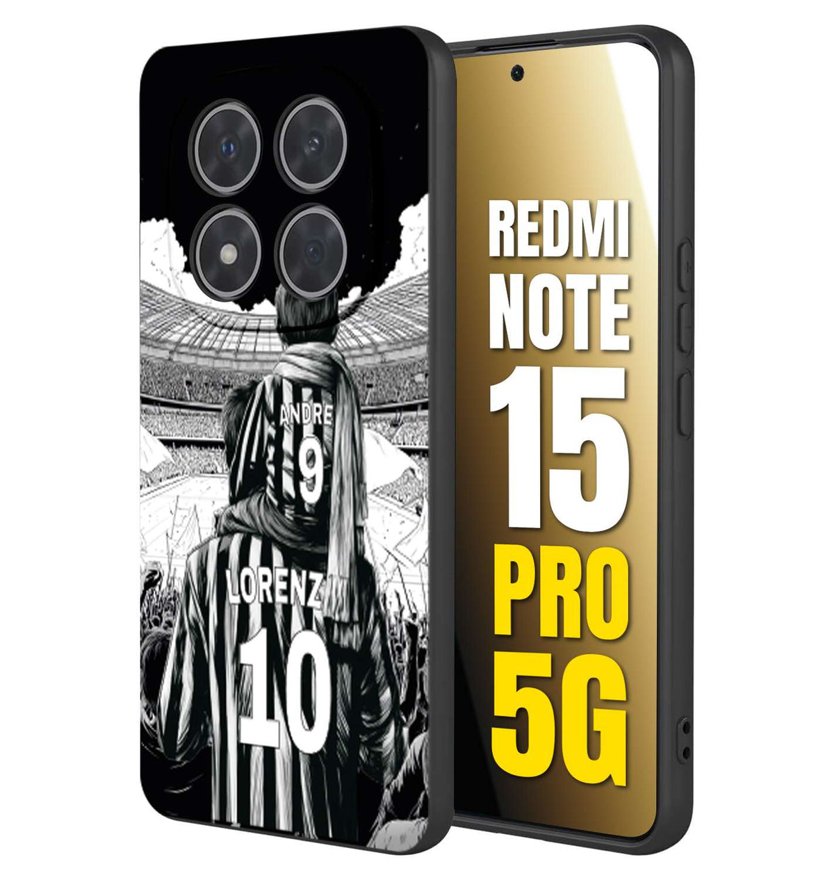 CUSTOMIZZA - Custodia cover nera morbida in tpu compatibile per Xiaomi Redmi Note 15 PRO 5G personalizzata calcio football nome e numero calciatori bianconeri bianca e nera