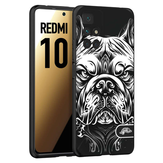 CUSTOMIZZA - Custodia cover nera morbida in tpu compatibile per Xiaomi Redmi 10 bulldog bianco a rilievo disegnato tattoo tatuaggio