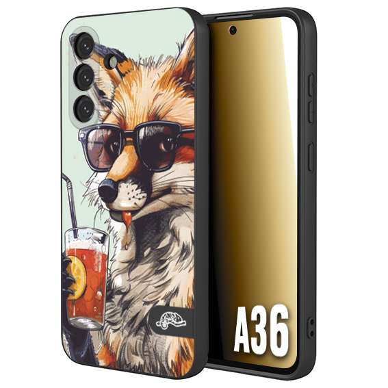 CUSTOMIZZA - Custodia cover nera morbida in tpu compatibile per Samsung A36 estate disegnata cocktails animali simpatici fox volpe negroni