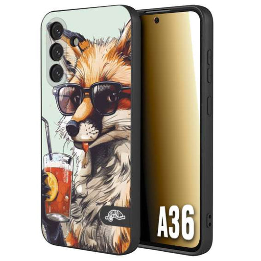 CUSTOMIZZA - Custodia cover nera morbida in tpu compatibile per Samsung A36 estate disegnata cocktails animali simpatici fox volpe negroni