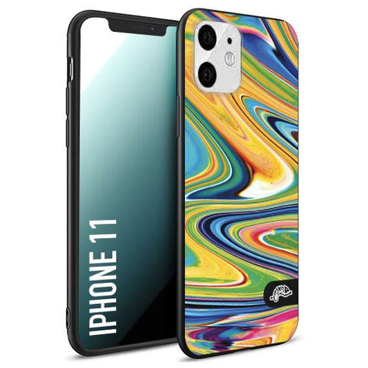 CUSTOMIZZA - Custodia cover nera morbida in tpu compatibile per iPhone 11 colorata fantasia vortice marmo arcobaleno gialla verde blu