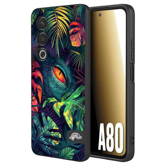 CUSTOMIZZA - Custodia cover nera morbida in tpu compatibile per Oppo A80 animali color giungla tropicale occhio di coccodrillo alligatore disegnato