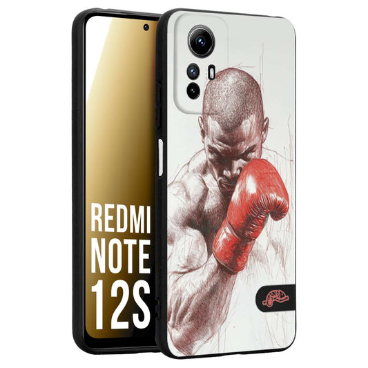 CUSTOMIZZA - Custodia cover nera morbida in tpu compatibile per Xiaomi Redmi Note 12S pugilato pugili disegno tattoo guantoni box sport primo piano