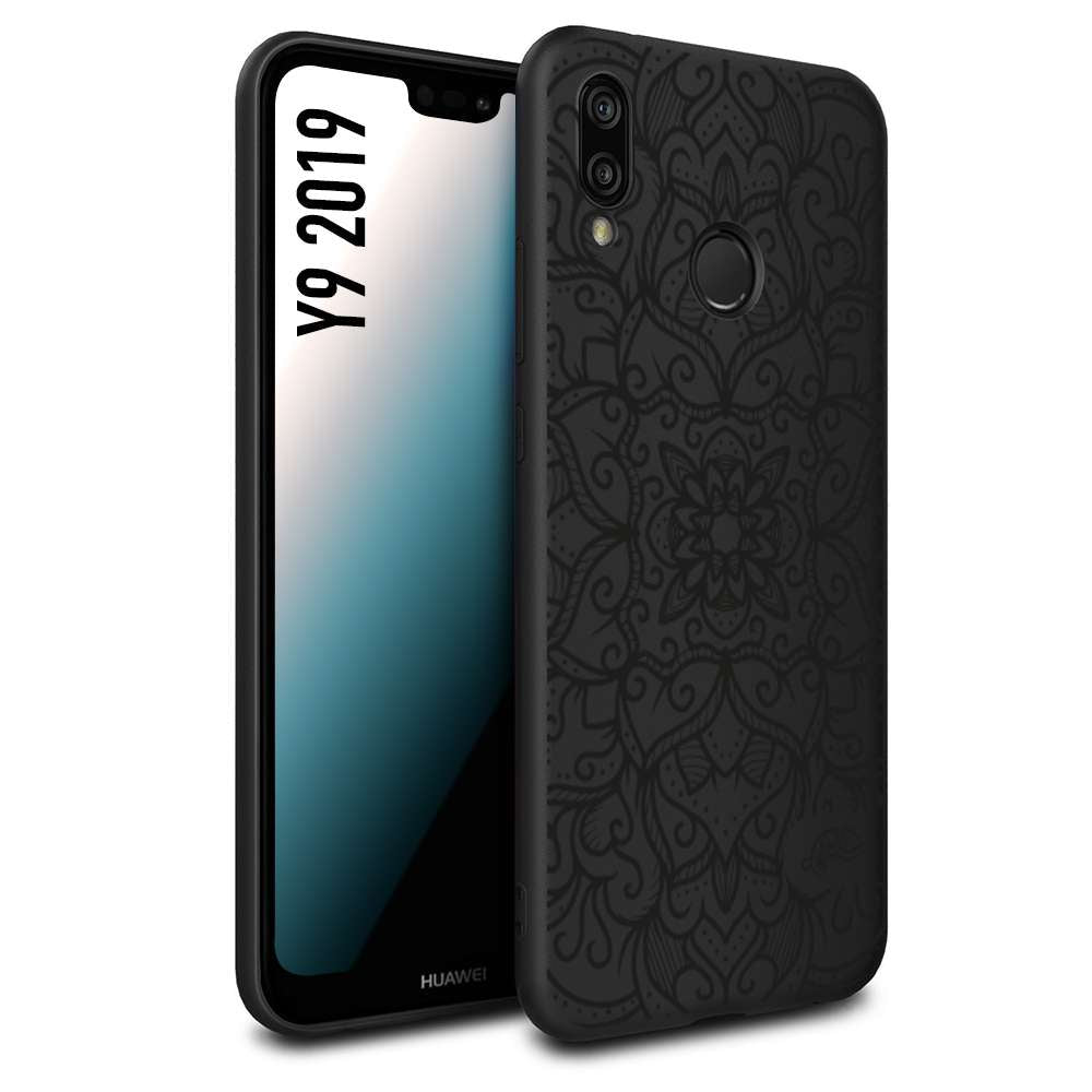 CUSTOMIZZA - Custodia cover nera morbida in tpu compatibile per Huawei Y9 2019 mandala nero fiore vedo non vedo donna