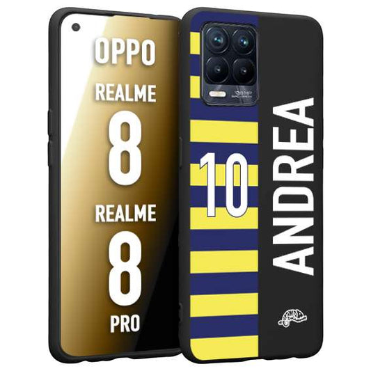 CUSTOMIZZA - Custodia cover nera morbida in tpu compatibile per Realme 8 - 8 PRO personalizzata calcio football nome e numero calciatori giallo blu