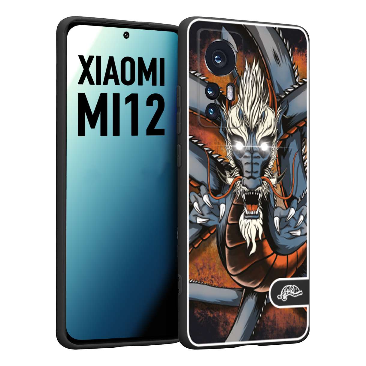 CUSTOMIZZA - Custodia cover nera morbida in tpu compatibile per Xiaomi 12 5G drago giapponese tattoo japan dragon