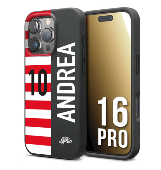 CUSTOMIZZA - Custodia cover nera morbida in tpu compatibile per iPhone 16 PRO personalizzata calcio football nome e numero calciatori bianco rossa