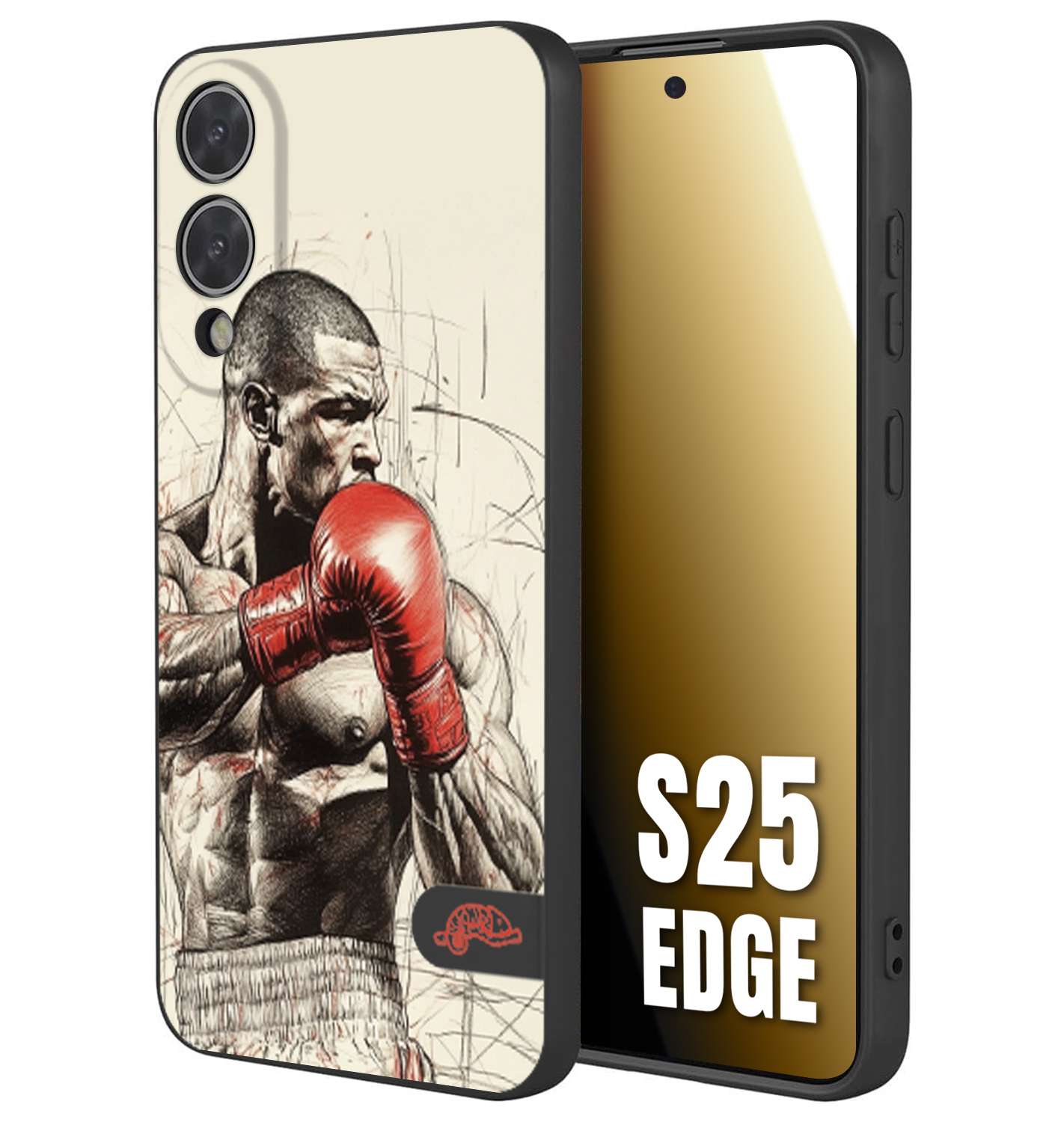 CUSTOMIZZA - Custodia cover nera morbida in tpu compatibile per Samsung S25 EDGE pugilato pugili disegno tattoo guantoni box sport ring