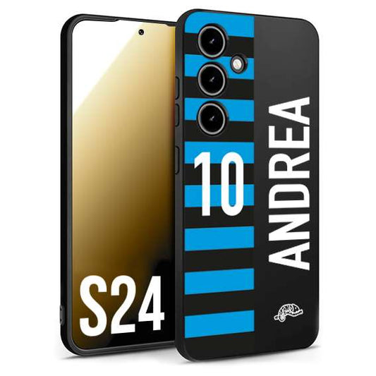 CUSTOMIZZA - Custodia cover nera morbida in tpu compatibile per Samsung S24 personalizzata calcio football nome e numero calciatori nerazzurra