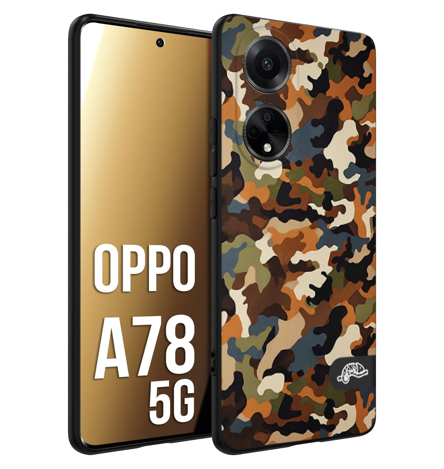 CUSTOMIZZA - Custodia cover nera morbida in tpu compatibile per Oppo A78 5G camouflage mimetico militare moderno blu marrone beige