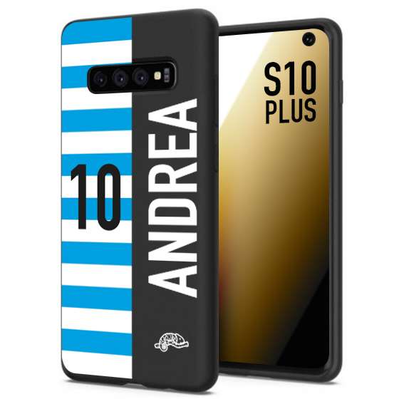 CUSTOMIZZA - Custodia cover nera morbida in tpu compatibile per Samsung S10 PLUS personalizzata calcio football nome e numero calciatori biancazzurri