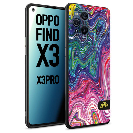 CUSTOMIZZA - Custodia cover nera morbida in tpu compatibile per Oppo Find X3 - Find X3 Pro 5G colorata fantasia vortice marmo arcobaleno rosa blu fucsia