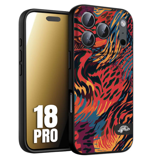 CUSTOMIZZA - Custodia cover nera morbida in tpu compatibile per iPhone 18 PRO leopardato maculato tigrato colorata fiamme rossa blu arancione