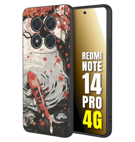 CUSTOMIZZA - Custodia cover nera morbida in tpu compatibile per Xiaomi Redmi Note 14 PRO 4G giapponese lago carpa koi rossa con foglie d'acero rosso disegnata tattoo