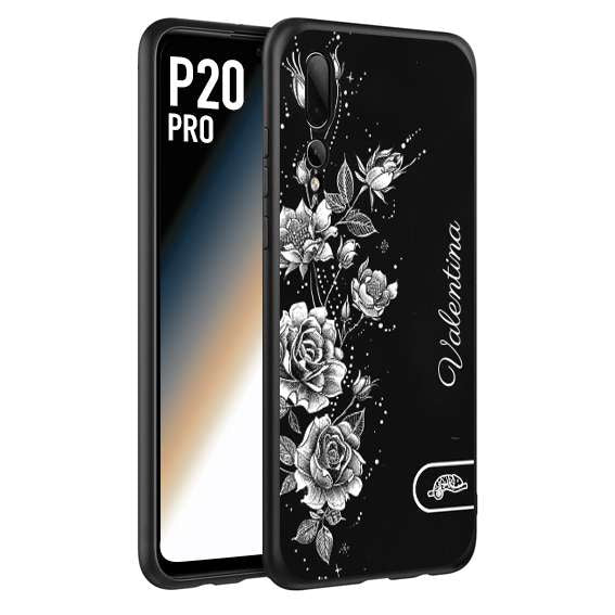 CUSTOMIZZA - Custodia cover nera morbida in tpu compatibile per Huawei P20 PRO a rilievo soft touch personalizzata nome rose fiori donna