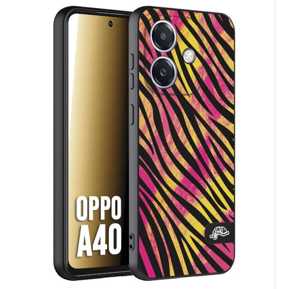 CUSTOMIZZA - Custodia cover nera morbida in tpu compatibile per Oppo A40 zebrata maculata a rilievo soft touch donna fucsia gialla