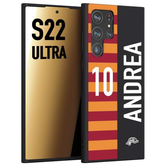 CUSTOMIZZA - Custodia cover nera morbida in tpu compatibile per Samsung S22 ULTRA personalizzata calcio football nome e numero calciatori giallo rossi