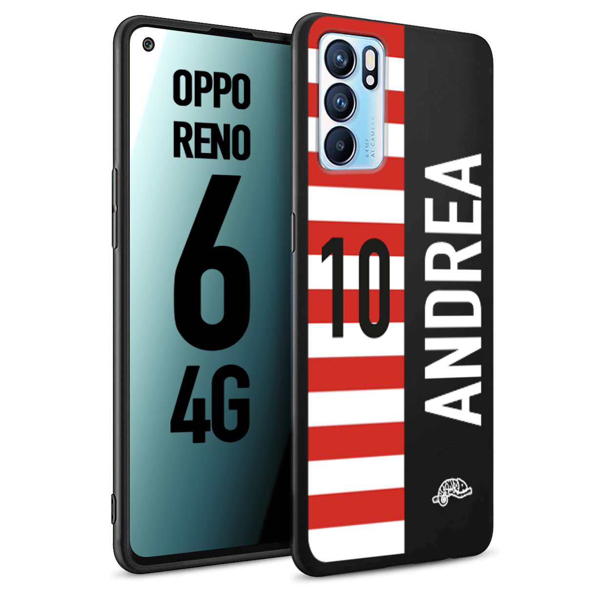 CUSTOMIZZA - Custodia cover nera morbida in tpu compatibile per Oppo Reno 6 4G personalizzata calcio football nome e numero calciatori bianco rossa