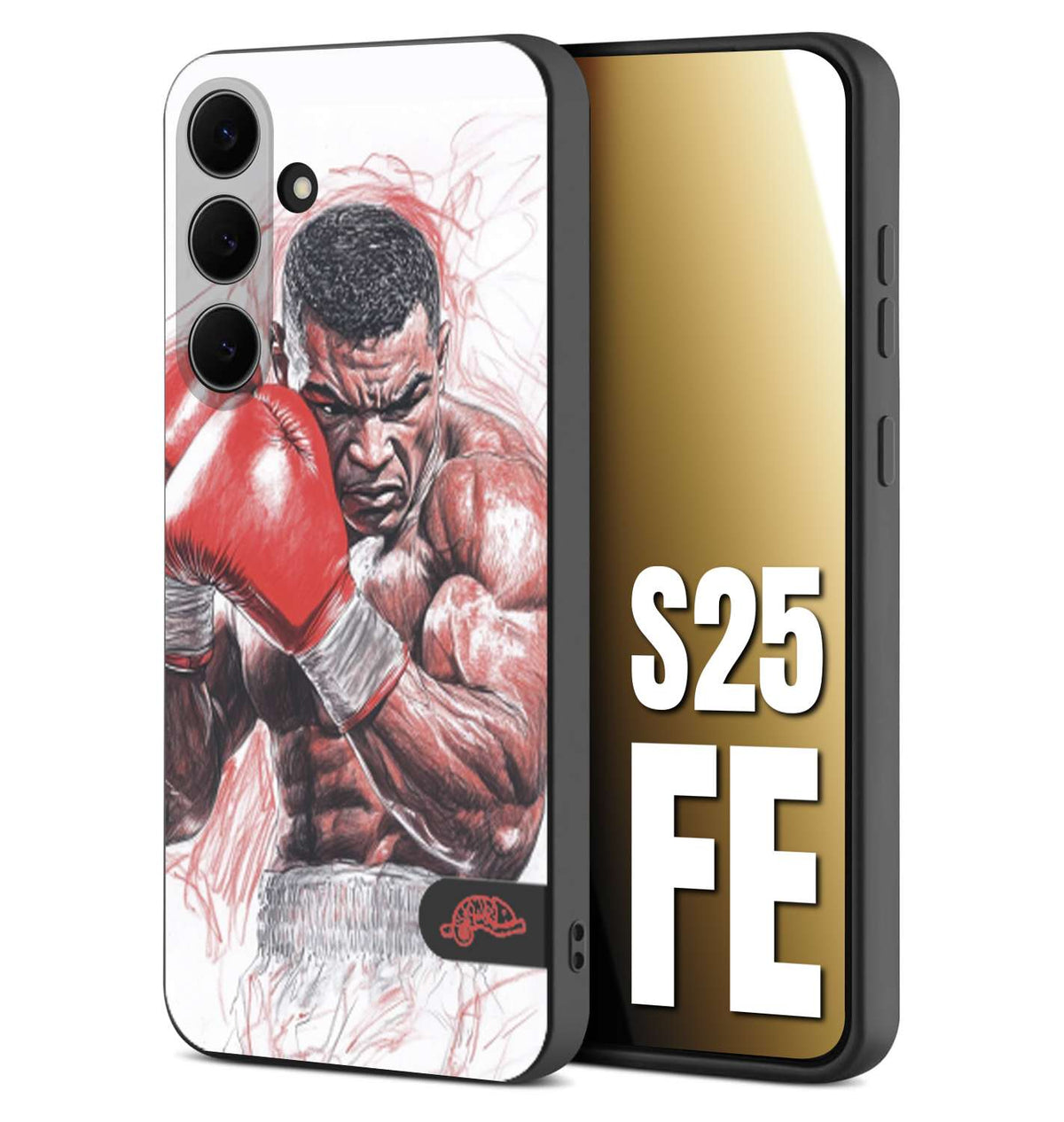 CUSTOMIZZA - Custodia cover nera morbida in tpu compatibile per Samsung S25 FE pugilato pugili disegno tattoo guantoni boxer pesi massimi iron mike