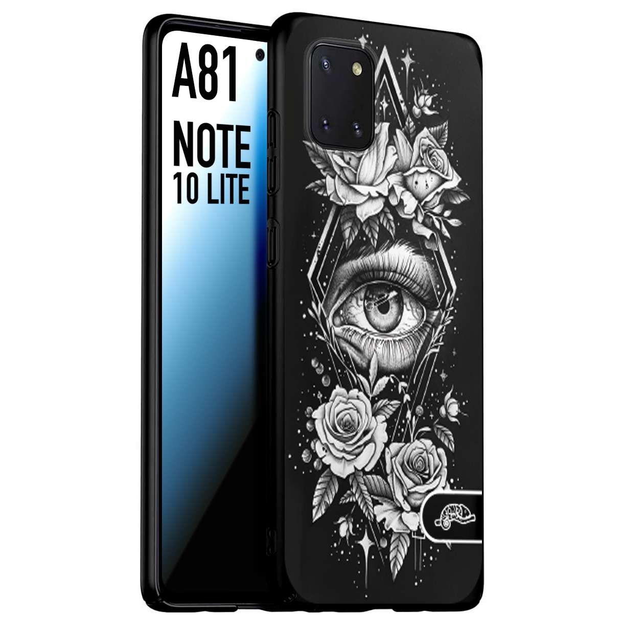 CUSTOMIZZA - Custodia cover nera morbida in tpu compatibile per Samsung A81 - Note 10 Lite occhio fiori rombo geometrico black and white bianco a rilievo disegnato tattoo tatuaggio