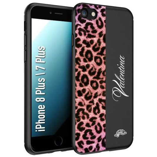 CUSTOMIZZA - Custodia cover nera morbida in tpu compatibile per iPhone 7 PLUS - 8 plus leopardato rosa fucsia personalizzata nome iniziali