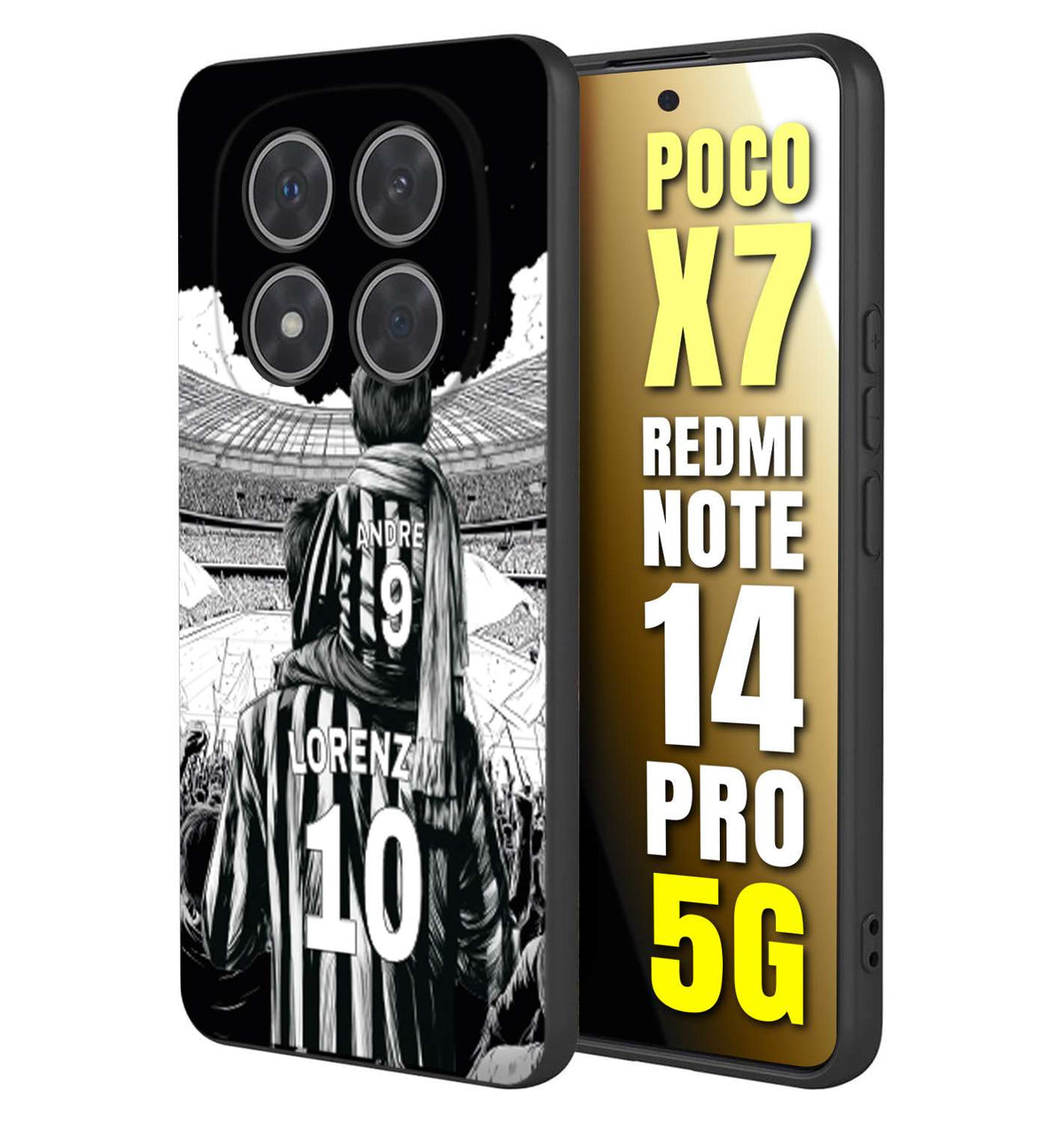 CUSTOMIZZA - Custodia cover nera morbida in tpu compatibile per Xiaomi Redmi Note 14 PRO 5G personalizzata calcio football nome e numero calciatori bianconeri bianca e nera