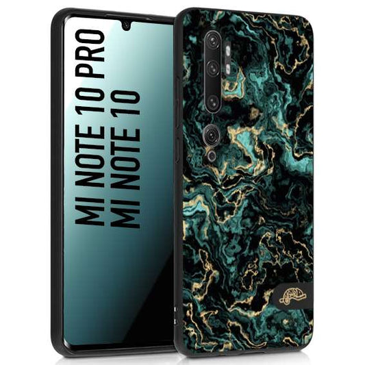 CUSTOMIZZA - Custodia cover nera morbida in tpu compatibile per Xiaomi Mi Note 10 - Mi Note 10 Pro effetto marmo marble verde green venature dorato pietra