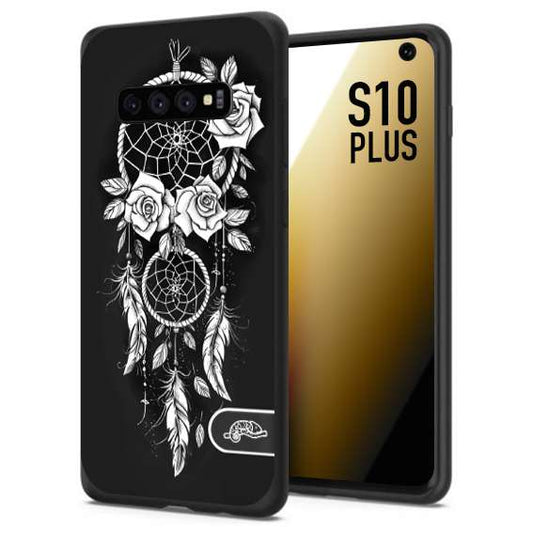 CUSTOMIZZA - Custodia cover nera morbida in tpu compatibile per Samsung S10 PLUS acchiappasogni dreamcatcher black and white bianco a rilievo disegnato tattoo tatuaggio