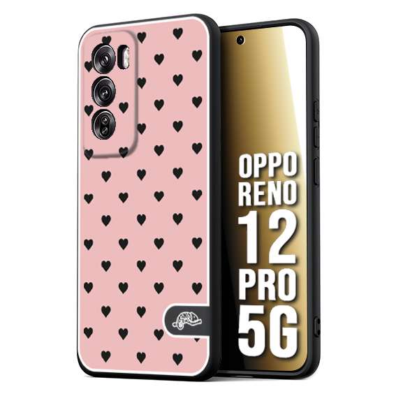 CUSTOMIZZA - Custodia cover nera morbida in tpu compatibile per Oppo Reno 12 PRO 5G cuori pois rosa donna pin up vintage