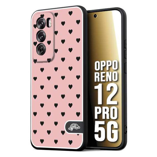 CUSTOMIZZA - Custodia cover nera morbida in tpu compatibile per Oppo Reno 12 PRO 5G cuori pois rosa donna pin up vintage