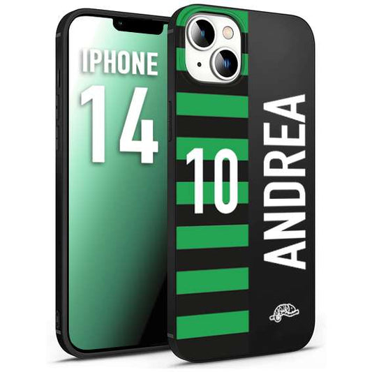 CUSTOMIZZA - Custodia cover nera morbida in tpu compatibile per iPhone 14 personalizzata calcio football nome e numero calciatori neroverde